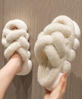 Mode Weiß Fuzzy Fell Hausschuhe Schuhe Plattform